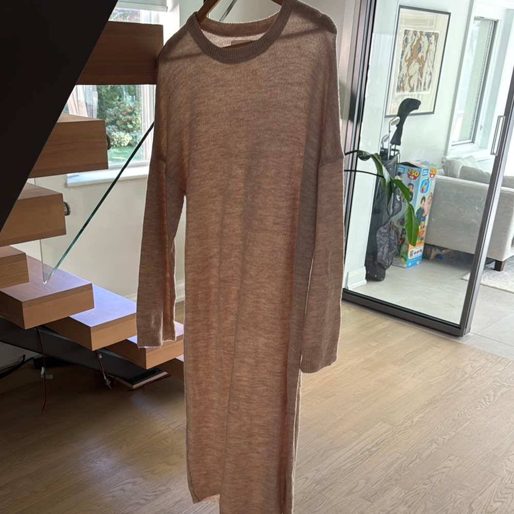 OAK + FORT Long Knit Sweater Dress in Light Beige